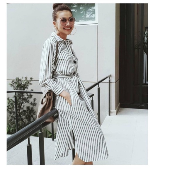 NWT Zara Striped Linen Dress with Bow - Picture 2 of 7